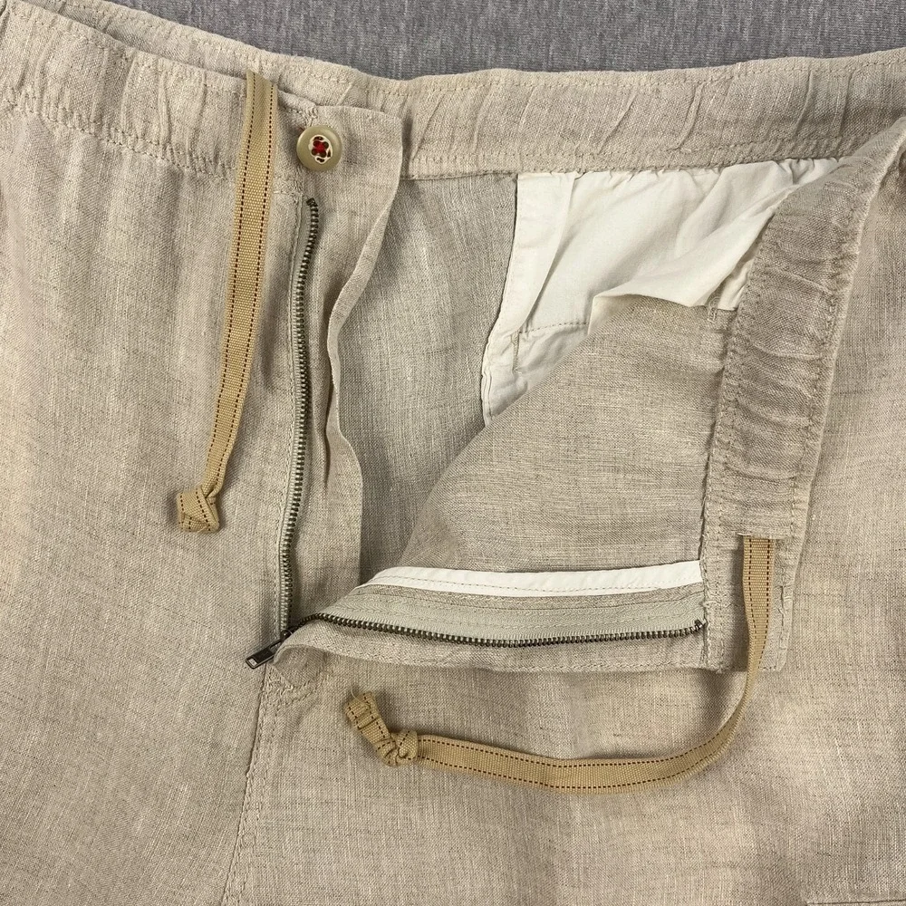 Tommy Bahama Linen Cargo Pants Mens XXL (44x34) Natural Light Beige Loose Relax